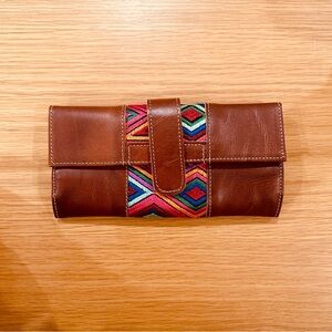 Brown Genuine Leather Clutch with Multicolor Pattern